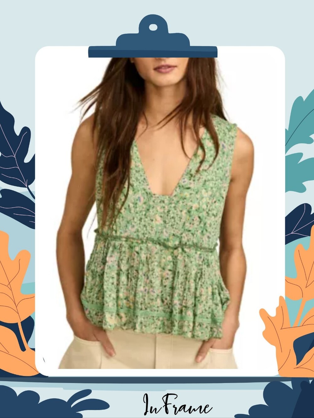 Lucky Brand Mint Green Floral Peplum Top Size Xl
